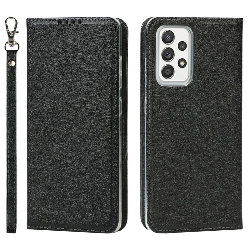 Full Protection Silk Texture Leather Wallet Phone Case for Samsung Galaxy A52 5G / A52s 5G / A52 4G - Black