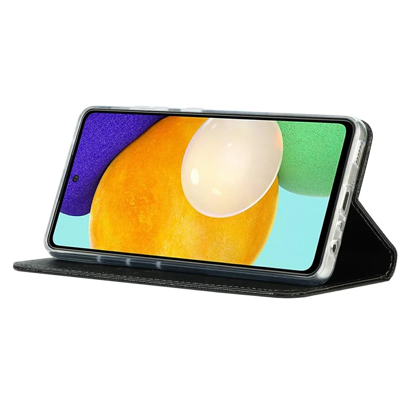 Full Protection Silk Texture Leather Wallet Phone Case for Samsung Galaxy A52 5G / A52s 5G / A52 4G - Black