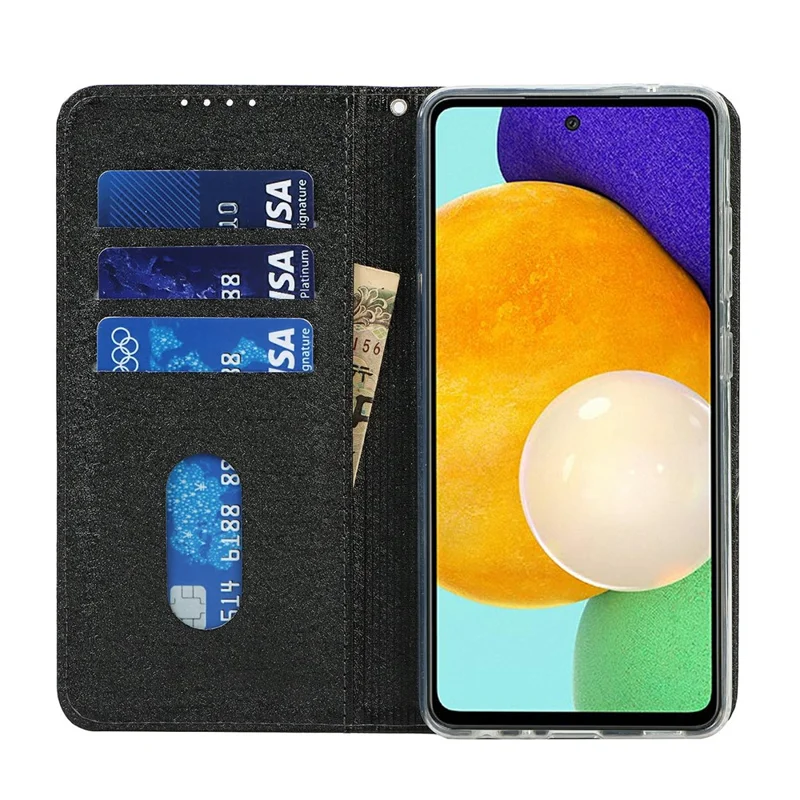 Full Protection Silk Texture Leather Wallet Phone Case for Samsung Galaxy A52 5G / A52s 5G / A52 4G - Black