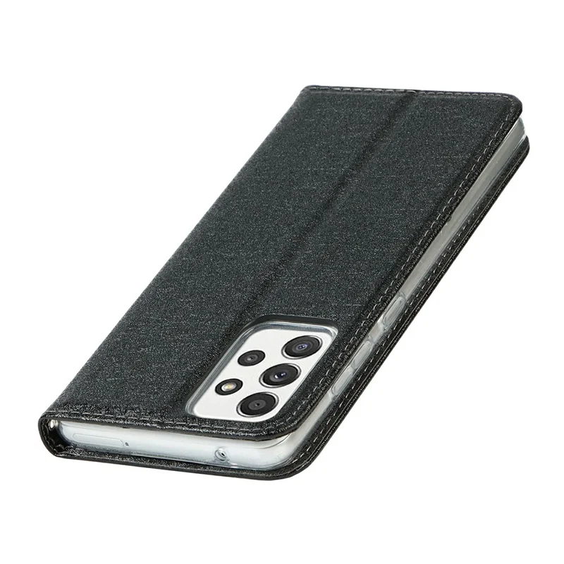 Full Protection Silk Texture Leather Wallet Phone Case for Samsung Galaxy A52 5G / A52s 5G / A52 4G - Black