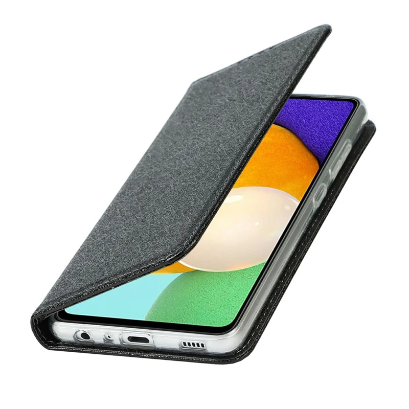 Full Protection Silk Texture Leather Wallet Phone Case for Samsung Galaxy A52 5G / A52s 5G / A52 4G - Black