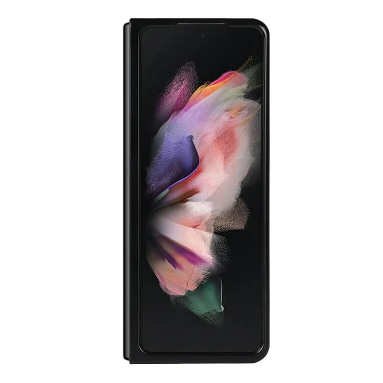 Anti-colision Litchi Texture Case TPU Recubierto de Cuero Genuino Con Papel de Patada Oculta Para Samsung Galaxy Z Fold3 5G - Negro