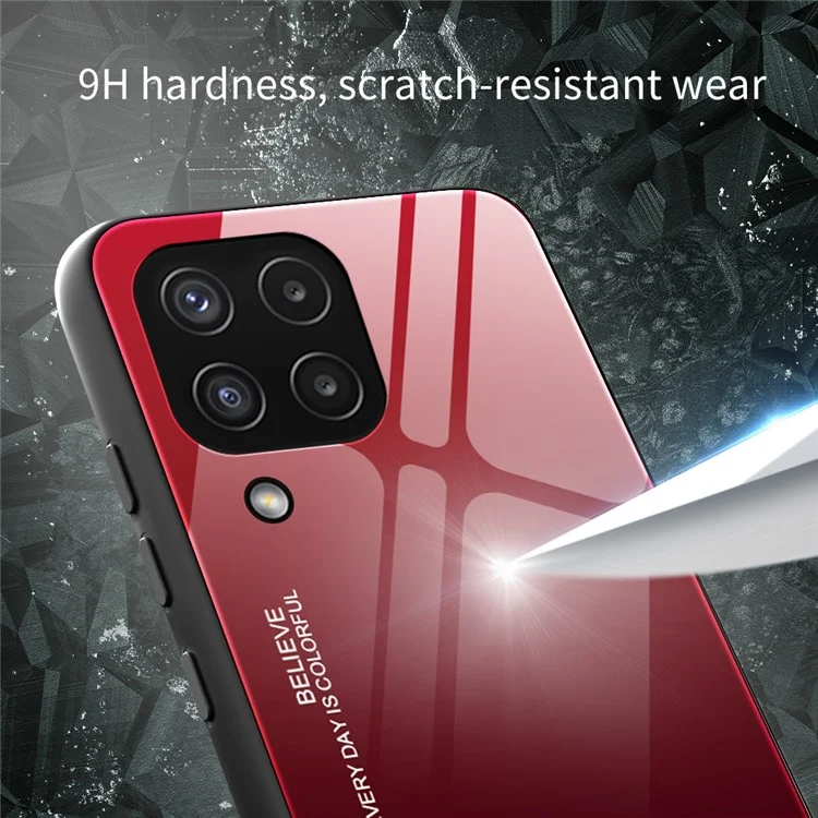 Custodia per telefono in vetro e TPU con colore sfumato e antigraffio per Samsung Galaxy M32 (versione globale) - Blu/Nero
