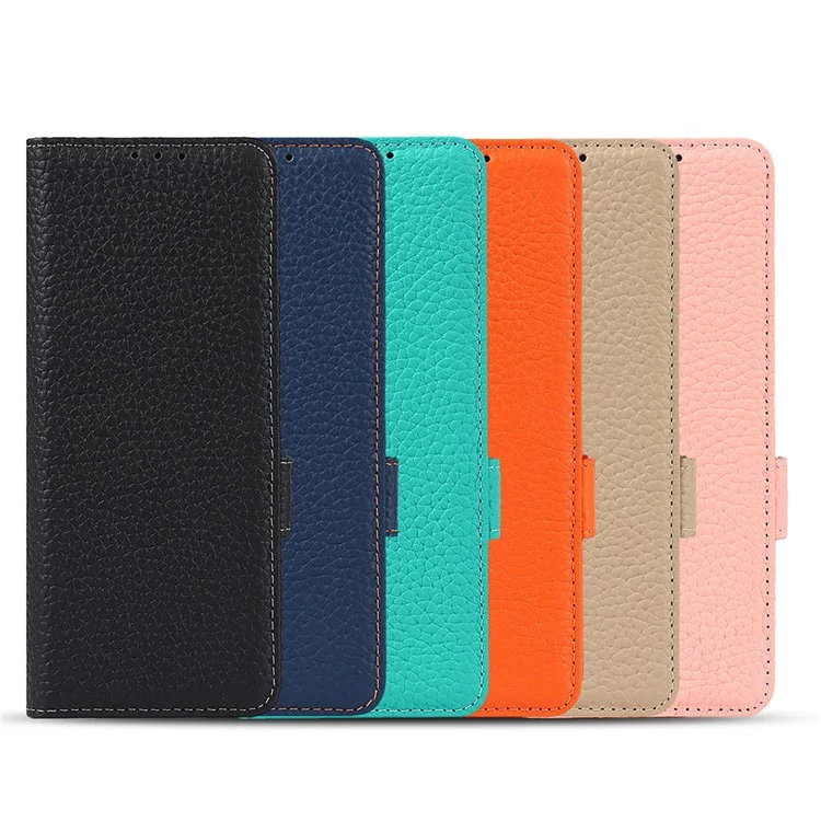 For Samsung Galaxy Z Fold3 5G Litchi Texture Genuine Leather Dual Magnetic Clasp Wallet Stand Phone Case Cover with Pen Slot - Black