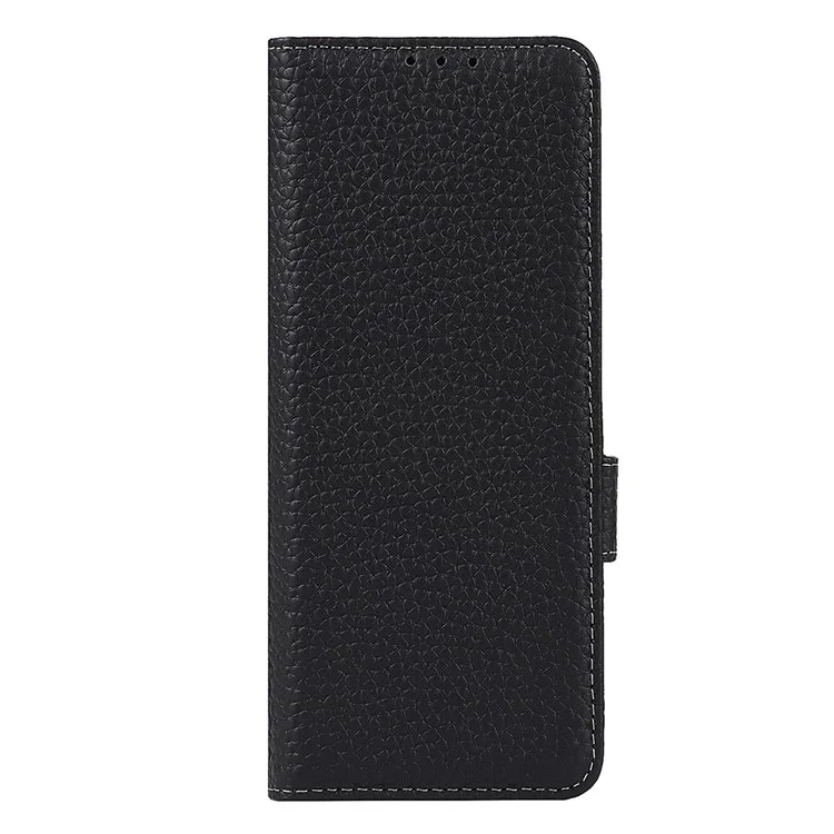 For Samsung Galaxy Z Fold3 5G Litchi Texture Genuine Leather Dual Magnetic Clasp Wallet Stand Phone Case Cover with Pen Slot - Black