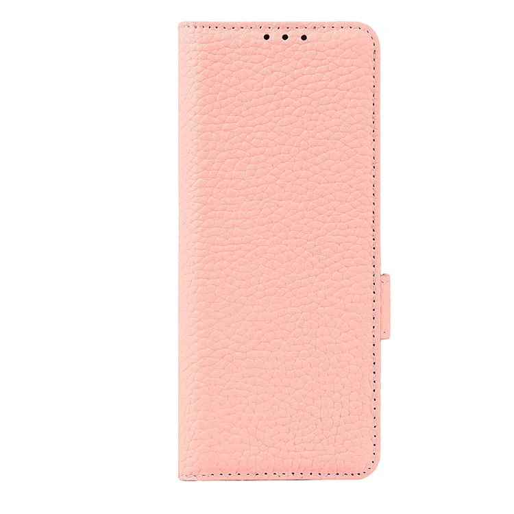 Para Samsung Galaxy Z Fold3 5g Litchi Textura Genuíno Coloque Galinho Magnético Dual Coloque Phone Tampa Com Caneta Com Caneta - Rosa Ouro