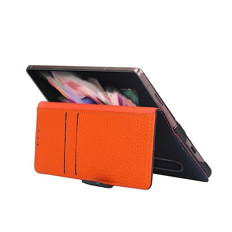 Para Samsung Galaxy Z Fold3 5G Litchi Textura de Cuero Genuino Dual Magnet Magnetal Billet de Billetera Cubierta de la Caja Del Teléfono Con Ranura Para Lápiz - Gris Claro