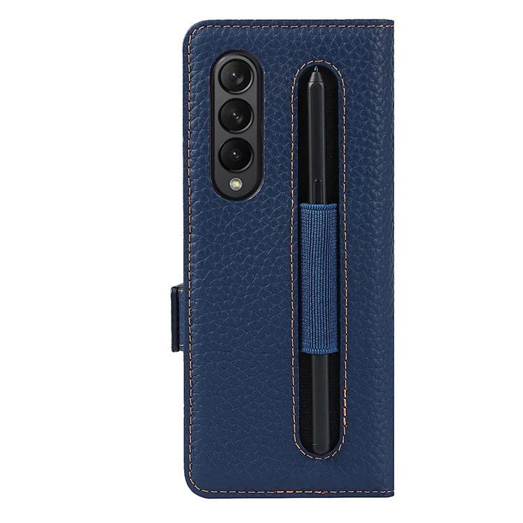 Para Samsung Galaxy Z Fold3 5G Litchi Textura de Cuero Genuino Dual Magnet Magnetal Billet de Billetera Cubierta de la Caja Del Teléfono Con Ranura Para Lápiz - Gris Claro
