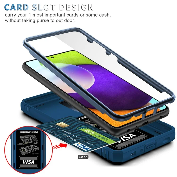 Capa de Proteção para Câmera Slide Design Hybrid Phone Case Suporte com Porta-Cartão para Samsung Galaxy A52s 5G/A52 4G / 5G - Azul
