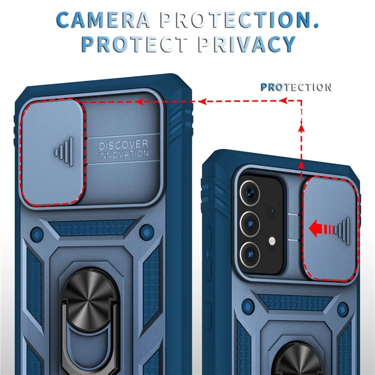 Capa de Proteção para Câmera Slide Design Hybrid Phone Case Suporte com Porta-Cartão para Samsung Galaxy A52s 5G/A52 4G / 5G - Azul