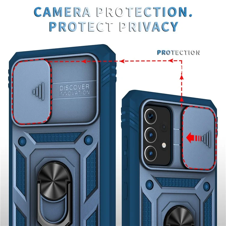 Слайд -крышка Камеры Дизайн Гибридный Чехол Для Кик -стенда с Держателем Карты Для Samsung Galaxy A52s 5G/A52 4G / 5G - Синий