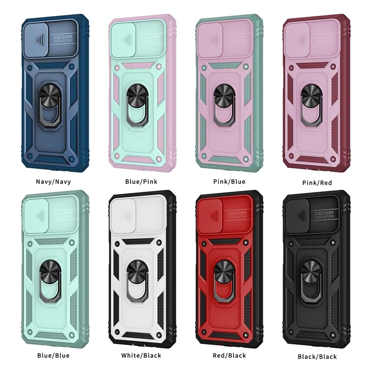 Funda protectora de PC + TPU híbrida con soporte basculante y ranura para tarjetas para Samsung Galaxy A12 - Rosa/Rojo