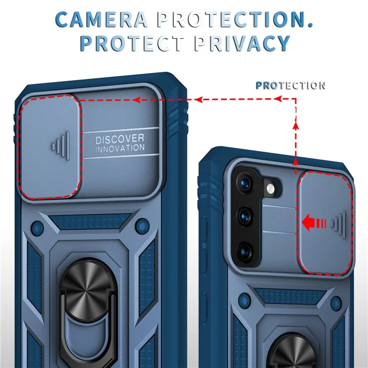 Kickstand 3-in-1 TPU Copertura Per la Protezione Shock Protept PC Con Cursore Della Fotocamera Per Samsung Galaxy S21 5G/4G - Blu