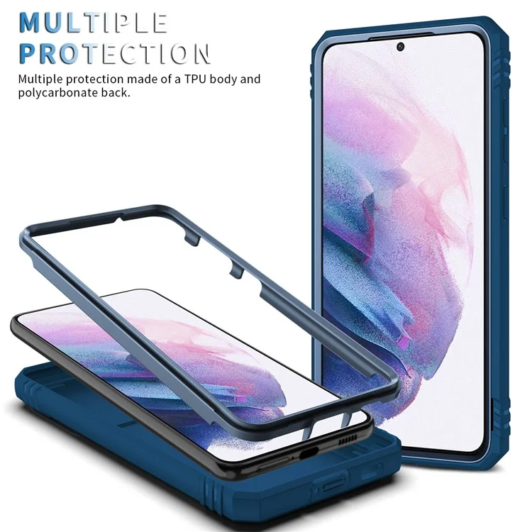 Kickstand 3-in-1-tpu-schutzabdeckung Schockdichte Pc-shell Mit Kamera-schieberegler Für Samsung Galaxy S21 5G/4G - Blau