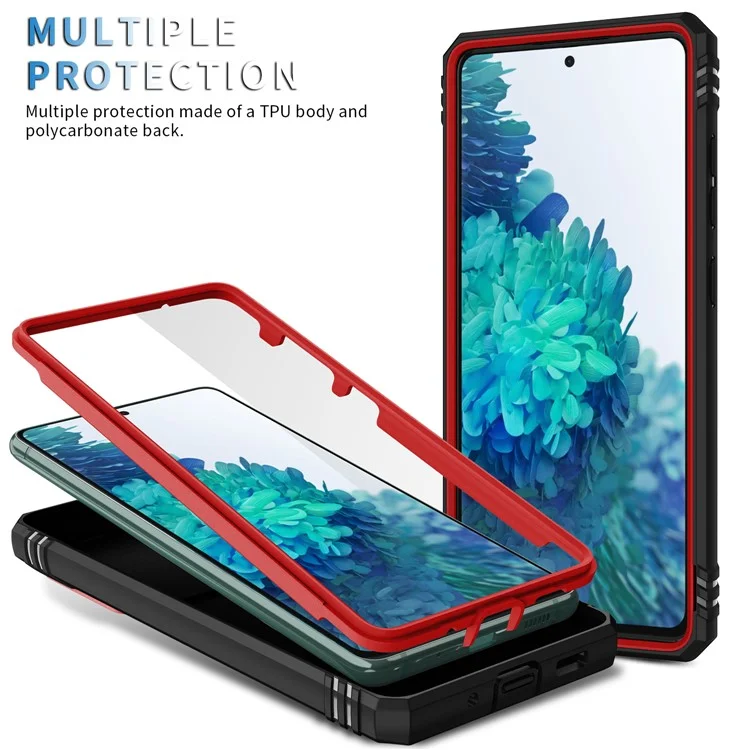 Camera Slider Design 3-in-1 TPU + PC + Metal Phone Cover Case for Samsung Galaxy S20 FE 2022/S20 FE 4G/S20 FE 5G/S20 Lite - Red/Black
