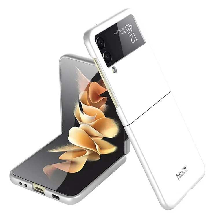 Housse de téléphone portable GKK pour Samsung Galaxy Z Flip3 5G - Ultra fine, sensation de métal nu, anti-traces de doigts, boîtier PC dur pliable - Blanc
