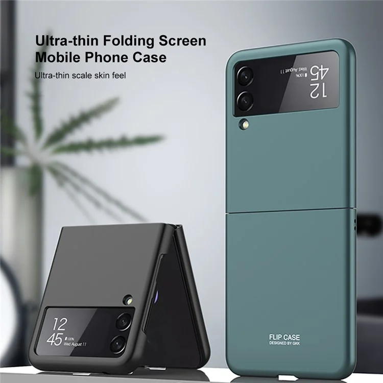 Housse de téléphone portable GKK pour Samsung Galaxy Z Flip3 5G - Ultra fine, sensation de métal nu, anti-traces de doigts, boîtier PC dur pliable - Blanc