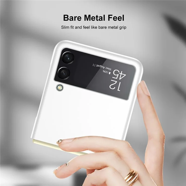Housse de téléphone portable GKK pour Samsung Galaxy Z Flip3 5G - Ultra fine, sensation de métal nu, anti-traces de doigts, boîtier PC dur pliable - Blanc