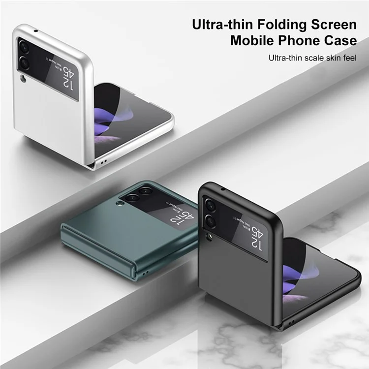 Housse de téléphone portable GKK pour Samsung Galaxy Z Flip3 5G - Ultra fine, sensation de métal nu, anti-traces de doigts, boîtier PC dur pliable - Blanc