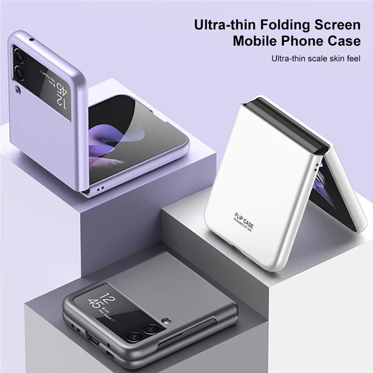Housse de téléphone portable GKK pour Samsung Galaxy Z Flip3 5G - Ultra fine, sensation de métal nu, anti-traces de doigts, boîtier PC dur pliable - Blanc