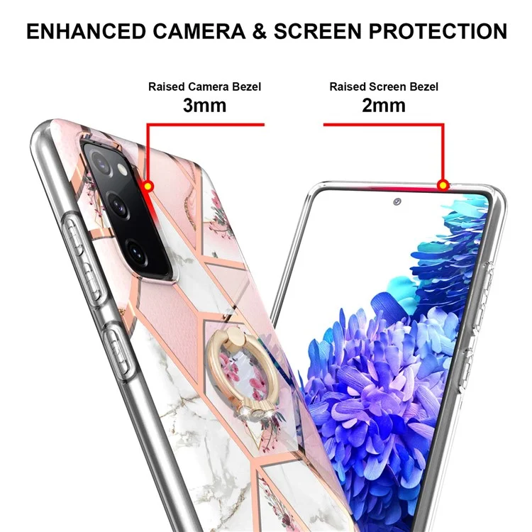 Anti-Drop Durable Shockproof Anti-Yellow IMD Light Marble Pattern TPU Phone Case with Ring Kickstand for Samsung Galaxy S20 FE 2022/S20 FE 4G/S20 FE 5G/S20 Lite - Pink Flowers