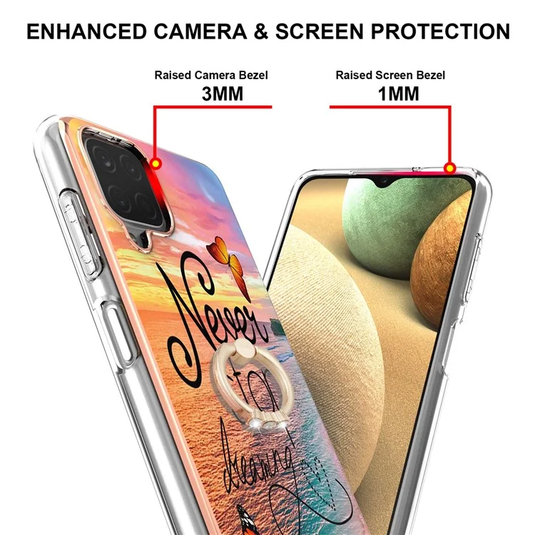 IMD Design Modello in Marmo TPU TPU Cover Back Protector Case Con Cavalletto ad Anello Per Samsung Galaxy A12/M12/F12 - Non Smettere Mai di Sognare