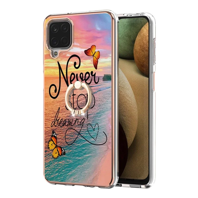Чехол-накладка IMD Design Marble Pattern Soft TPU для Samsung Galaxy A12/M12/F12 - с кольцом-подставкой, "Никогда не переставай мечтать"
