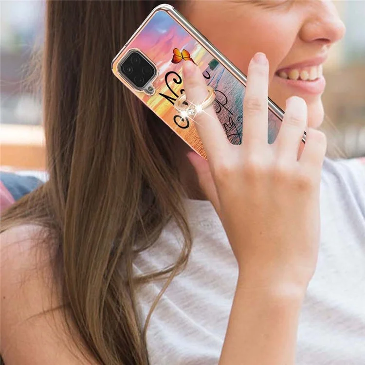Чехол-накладка IMD Design Marble Pattern Soft TPU для Samsung Galaxy A12/M12/F12 - с кольцом-подставкой, "Никогда не переставай мечтать"