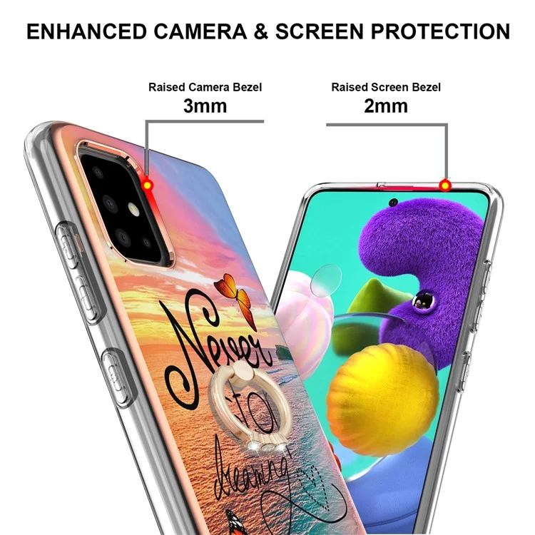 Ring Kickstand Design Modèle de Marbre Motif D'amortisseur IMD TPU TPU Back Téléphone Couverture Pour Samsung Galaxy A51 4G SM-A515 / Galaxy A51 5G SM-A516 - N'arrêtez Jamais de Rêver