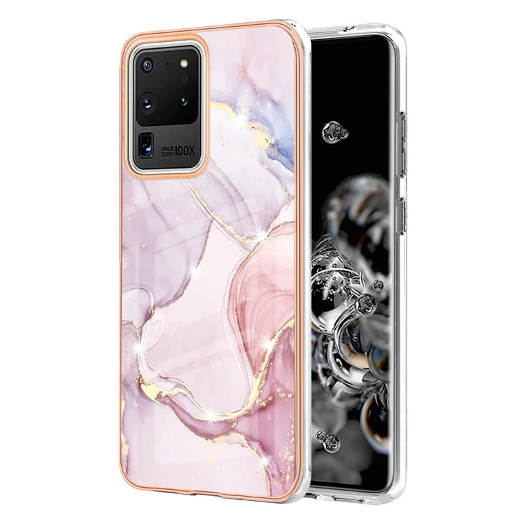 IMD IML Electroplating Marble Pattern Soft TPU Back Case Cover for Samsung Galaxy S20 Ultra - Rose Gold 005