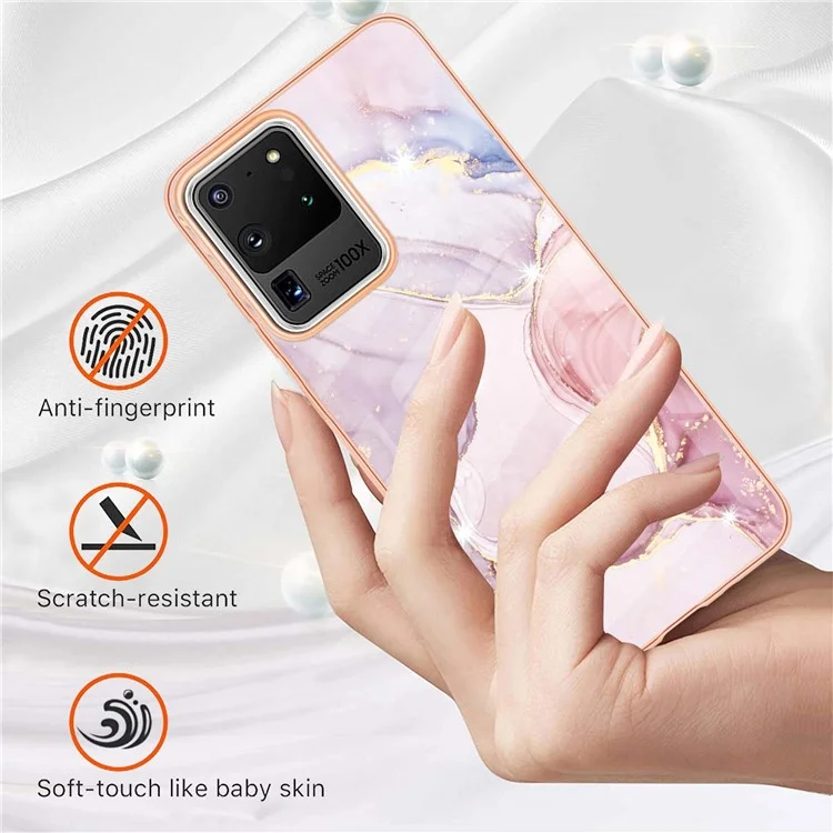 IMD IML Electroplating Marble Pattern Soft TPU Back Case Cover for Samsung Galaxy S20 Ultra - Rose Gold 005