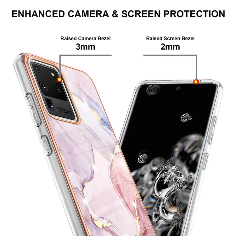 IMD IML Electroplating Marble Pattern Soft TPU Back Case Cover for Samsung Galaxy S20 Ultra - Rose Gold 005