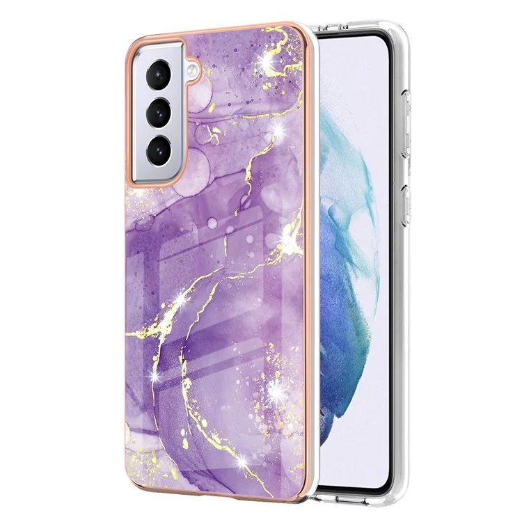 Funda de teléfono móvil con patrón de mármol, de TPU suave, con recubrimiento electrolítico, para Samsung Galaxy S21 5G/4G - Púrpura 002