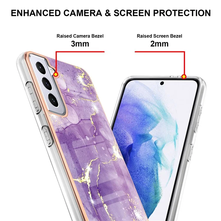 Funda de teléfono móvil con patrón de mármol, de TPU suave, con recubrimiento electrolítico, para Samsung Galaxy S21 5G/4G - Púrpura 002