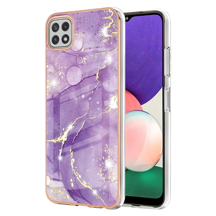 TPU Case with IMD Marble Pattern Electroplated Back Cover for Samsung Galaxy A22 5G (EU Version) - Purple 002