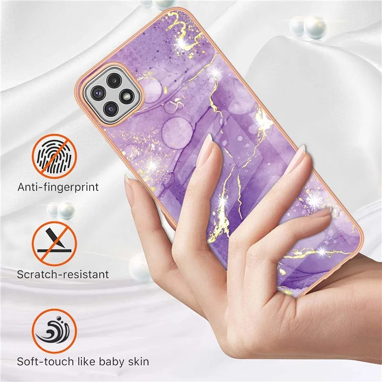 TPU Case with IMD Marble Pattern Electroplated Back Cover for Samsung Galaxy A22 5G (EU Version) - Purple 002