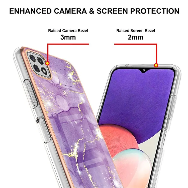 TPU Case with IMD Marble Pattern Electroplated Back Cover for Samsung Galaxy A22 5G (EU Version) - Purple 002