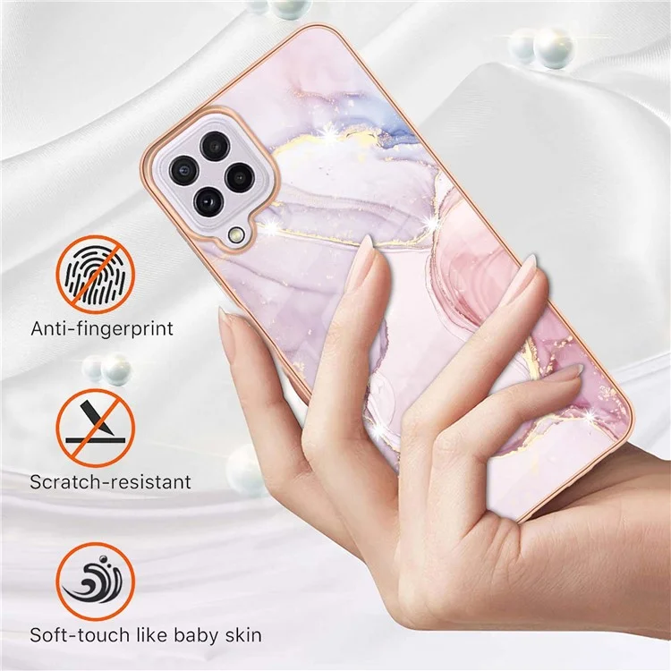 TPU Case with IMD Marble Pattern Electroplated Back Cover for Samsung Galaxy A22 4G (EU Version) - Rose Gold 005