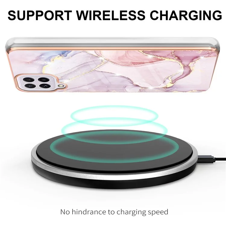 TPU Case with IMD Marble Pattern Electroplated Back Cover for Samsung Galaxy A22 4G (EU Version) - Rose Gold 005