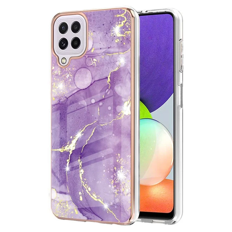IMD IML Electroplate en Marbre Motif de Dossier Arrière Couverture de Téléphone Portable Pour la Peau Pour Samsung Galaxy A22 4G (version Ue) - Violet 002