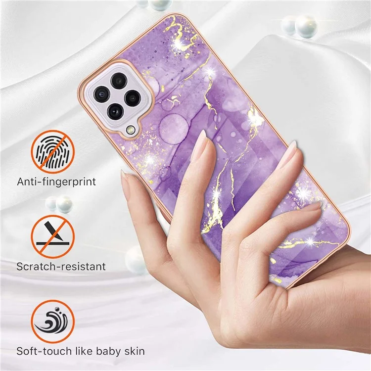 IMD IML Electroplate en Marbre Motif de Dossier Arrière Couverture de Téléphone Portable Pour la Peau Pour Samsung Galaxy A22 4G (version Ue) - Violet 002