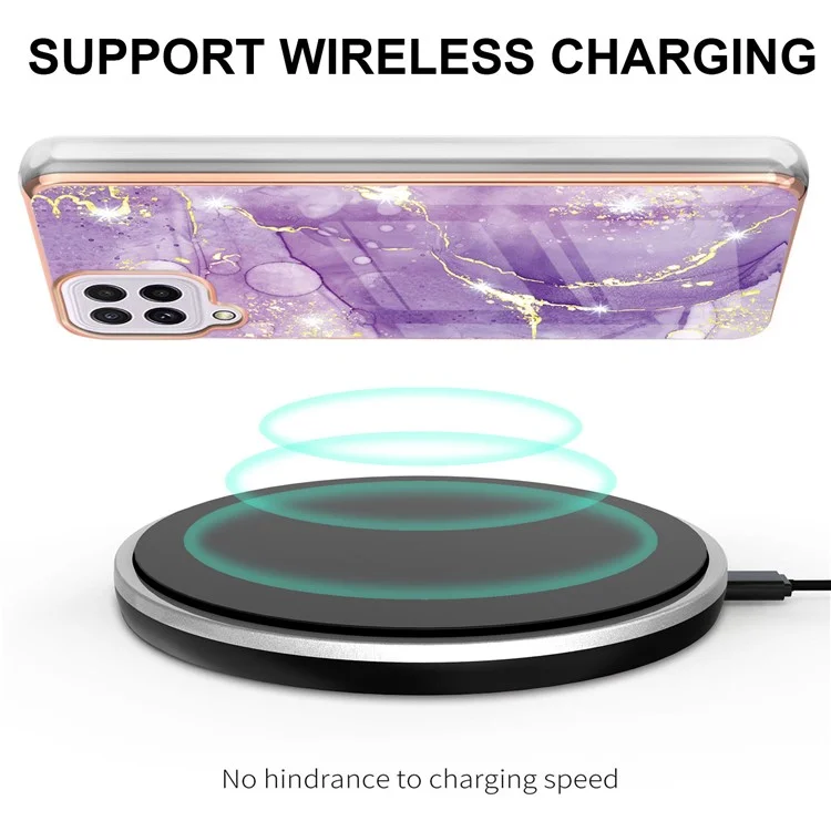 IMD IML Electroplate en Marbre Motif de Dossier Arrière Couverture de Téléphone Portable Pour la Peau Pour Samsung Galaxy A22 4G (version Ue) - Violet 002