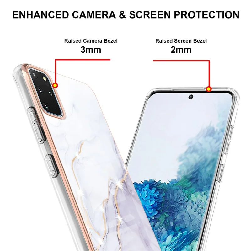 Coque TPU avec motif marbré IMD et dos électrodéposé pour Samsung Galaxy S20 Plus 4G / 5G - Blanc 006