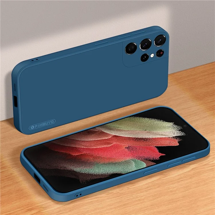 PINWUYO Phone Case for Samsung Galaxy S21 Ultra 5G, Silicone Precise Cutouts Protective Cover - Blue