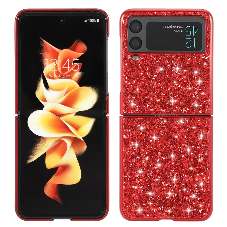 Custodia protettiva in PC duro con elettrodeposizione glitterata per Samsung Galaxy Z Flip3 5G - Rosso