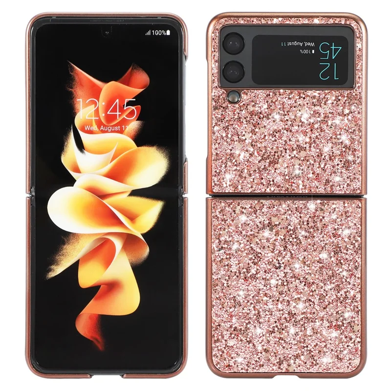 Glittery Electroplating Hard PC Phone Cover Protective Case for Samsung Galaxy Z Flip3 5G - Rose Gold