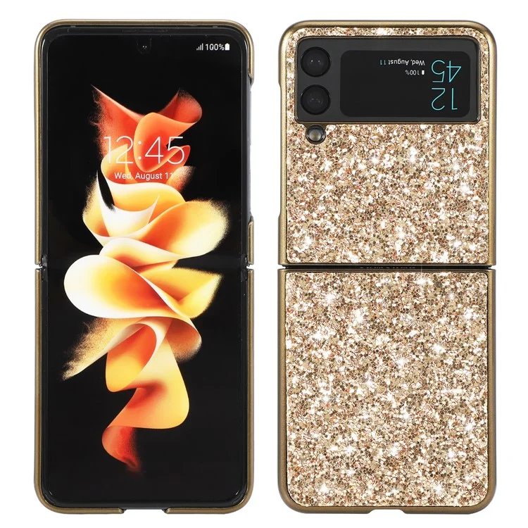 Glitzer Elektroplieren Hartpc -telefonabdeckung Schutzhülle Für Samsung Galaxy Z Flip3 5G - Gold