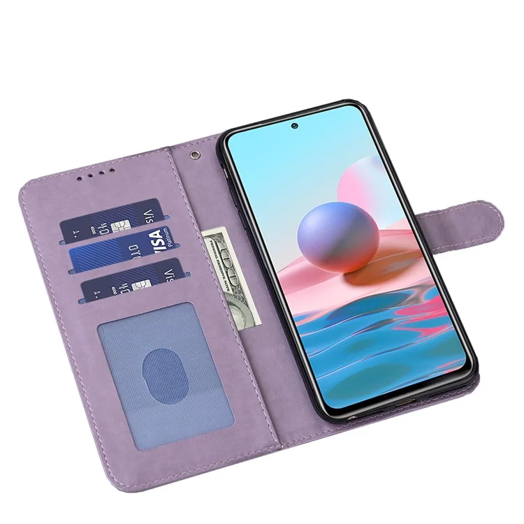 Tree and Deer Imprinted Leather Wallet Stand Phone Case with Double-sided Magnetic Clasp for Samsung Galaxy A52 5G/A52 4G/A52s 5G - Purple