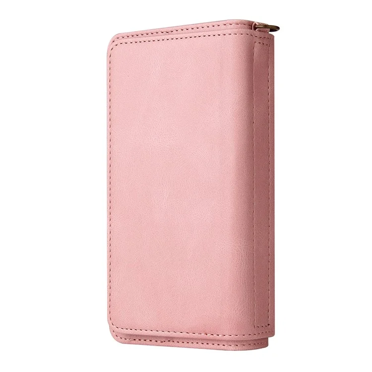 Série KT Multi-funcional-2 Folio Flip Phone Case para Samsung Galaxy S10e com Bolso com Zíper e Suporte - Rosa 