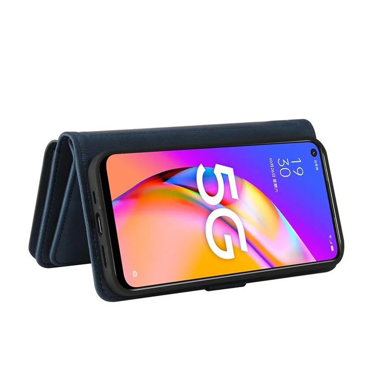 Для Oppo A54 5G/A74 5G/A93 5G KT Multi-functional Series-2 Ударопрочный чехол-кошелек с TPU-рамкой и кожаным покрытием, со множеством слотов для карт и карманом на молнии - синий
